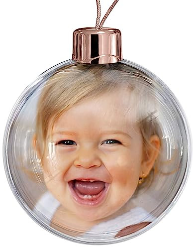 Pixly® Personalised Custom Christmas Photo Bauble Ornament Customised Gift Xmas Tree Decoration | Rose Gold Cap