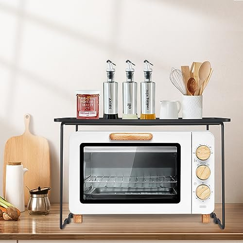 Drumm Étagère à Micro-Ondes Extensible,Plaque à Micro-Ondes à 2 étage,Table de Cuisine en Acier au Carbone,Support de Mini-Four pour Petite Cuisine,avec Plateau Amovible