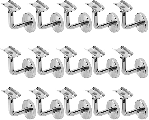 Eulenke 15 Stück Edelstahl Handlaufhalter, Handlaufträger mit Abdeckrosette, Handlauf Wandhalter Neigung Verstellbar Handlauf Befestigung für Innen- und Außen Wandbefestigungen, Handlaufstütze
