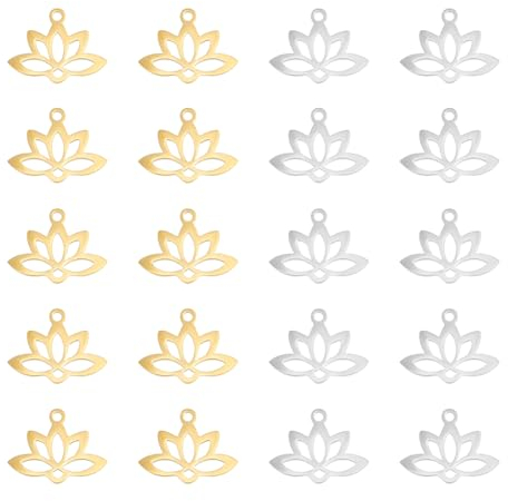 UNICRAFTALE 20 Stk 2 Farben Lotus Charms - Edelstahl Metall Laserschnitt Yoga Themen Anhänger Buddha Lotus Flache Hohle Buddhistische Symbol Für DIY Schmuckherstellung