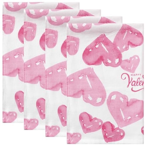 Uxcell Premium Cotton Kitchen Towels, Thick and Large, Animal and Floral Printed Design Towels, 45cm x 70cm Pink Heart Pack of 4