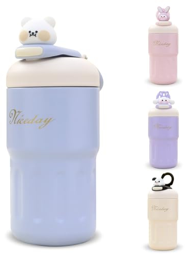 FYting Mug isotherme,Thermos Café,Thermos Isotherme,Intérieur en Acier Inoxydable, Tasse de Voyage à Café Anti-fuite, Couvercle de Poupée Mignon avec Poignée pour Cadeau danniversaire (Bleu)