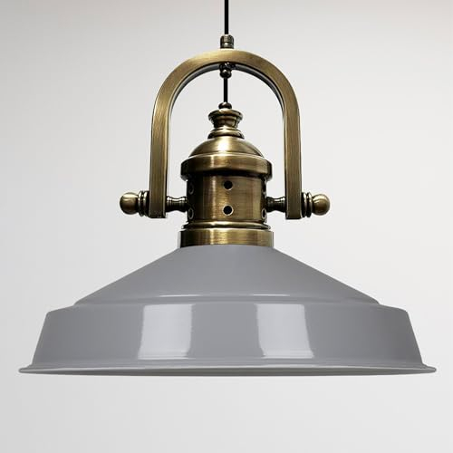 bamyum Asletl-Finke Küchenlampe Hängend Vintage, Hängelampe Industrial Vintage Ø41 cm, Pendelleuchte Esstisch Vintage, Hängelampe Esstisch, Wohnzimmerlampe, Pendelleuchte Grau Metall, Küchenlampe