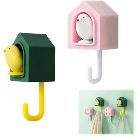 Nayyana 2 Stück Vogel-Schlüsselhaken, Vogel-Schlüsselhalter, Kleiderhaken, Kinder, tierische wasserdichte Haken für Zuhause, Küche, Schlafzimmer, Schlüssel, Mäntel, Hüte, Stock