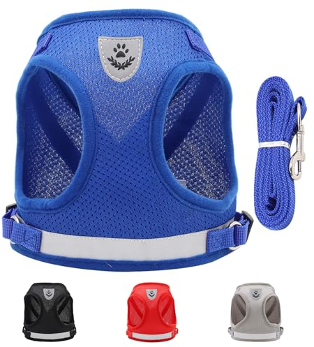 Hundegeschirr und Leine Set, Weich Mesh Gepolstert Geschirr, Air-Mesh Atmungsaktive Brustgeschirr, Verstellbare No Pull Reflektierend Brustgeschirr für Welpen Mittlere Klein Hunde