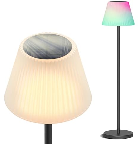 Amdelne Lampada da Terra Solare per Esterni, Senza Fili, USB con Batteria Ricaricabile, Telecomando RGB da Giardino, Dimmerabile, Sensore di luce, IP65, H-147 cm