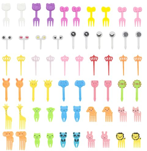 LSRVNM 60 PCS Plastic Animal Fruit Fork, Cartoon Food Toothpick for Kids, Mini Animal Food Fruit Forks, Cute Food Picks for Dessert Party Bento Lunch Box Accessories