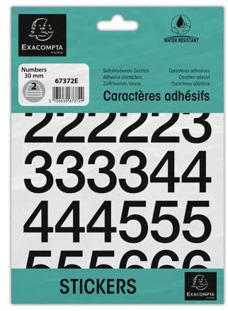 EXACOMPTA Packung mit Zahlen, selbstklebend, 0-9, 30 mm, Schwarz, 67372E