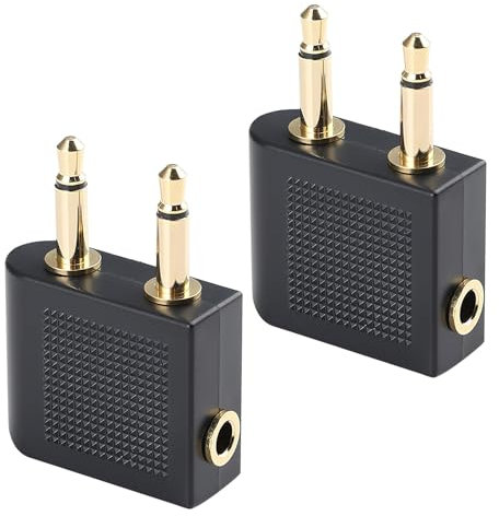 Adaptateur Jack 3,5 mm pour Casque D'écoute d'avion Plaqués Or, Audio Jack Adapter Converter de Médias en Vol, Double Jack Adaptateurs Airline Ecouteur Flight Headphone Adapter 2 Pièces