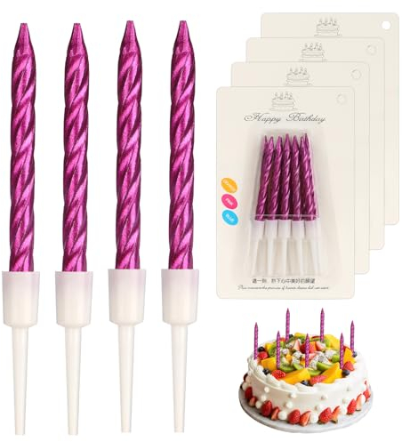 40 Stücke Geburtstagskerzen, Spiral Metallisch Kerzen Geburtstag für Torte, Kuchenkerzen mit Halterung, Kurze Dünne Kerzen für Geburtstag Hochzeit Party Kuchen Dekorationen (Lila)