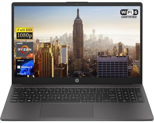HP 255 G10 15.6 FHD Business Laptop, AMD Ryzen 7 7730U, 16 GB de RAM, 512 GB PCIe SSD, teclado numérico, cámara web, Wi-Fi 6, HDMI, Windows 11 Pro, negro