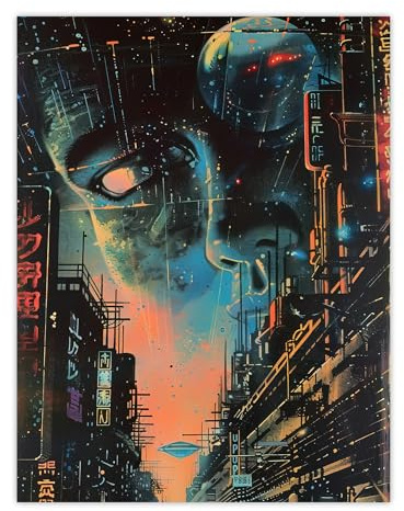 Artery8 Japanese Sci Fi City Tokyo Japan Cyberpunk Pulp Living Room Large Wall Art Poster Print Thick Paper 18X24 Inch