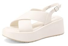 QUEEN HELENA Sandali con Zeppa a Fascia Incrociata con Sottopiede Ortopedico Donna BZ403 (Bianco, Sistema Taglie Calzature EU, Adulto, Donna, Numero, Media, 38)