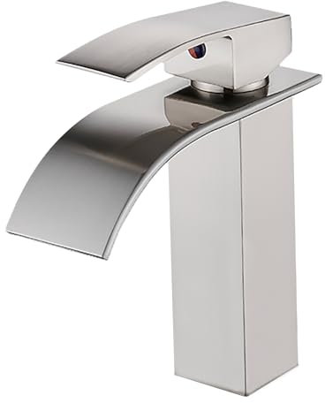 GENBONS Robinet de salle de bain en acier inoxydable | Robinet cascade de lavabo pour salle de bain | Mitigeur lavabo monocommande froid | Robinet cascade en acier inoxydable