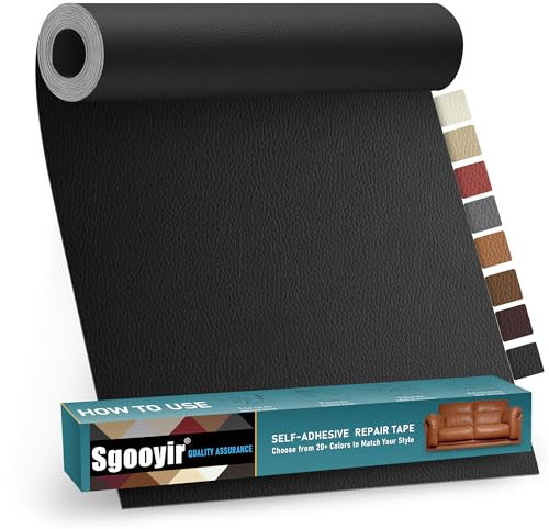 Sgooyir Kunstleder Selbstklebend Schwarz, 40.7x80cm Leder Reparatur Set, Kunstleder Reparaturset Flicken Selbstklebend Patch für Autositze, Möbel, Sofa, Couch, Jacken