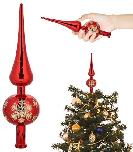 KERANEET Christbaum Spitze Rot Weihnachtsbaum Spitze Christmas Tree Topper Tannenbaum Spitze Weihnachtsbaumspitzen Baumspitze Weihnachten für Weihnachten Baumschmuck