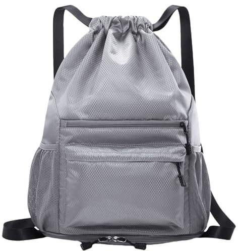 FAVORTALK Sportbeutel Damen Turnbeutel Wasserdicht Kordelzug - Grau Sportrucksack mit Schuhfach Große Tunnelzug Sport Rucksäcke mit Netztasche Wasserfest Beutel Rucksack - JSB10722