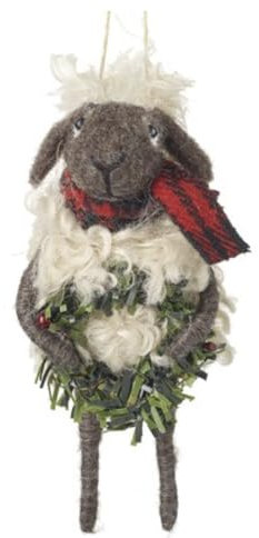 Christmas Decoration, Xmas Tree Wool Sheep Christmas Wreath Felt Bauble, Hanging Festive Wool Sheep with Wreath, Felt Decoration, Felt Christmas Tree Bauble, Felt Animal Ornament, Mini Sheep