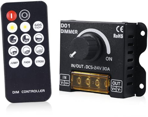 Variateur De Lumiere Led, Variateur Led DC 5V-24V 30A Rf, Led Dimmer, Variateur Rotatif À Led, Contrôle Sans Fil, PWM Contrôleur De Gradation Contrôle Avec Télécommande Pour Bandes Led
