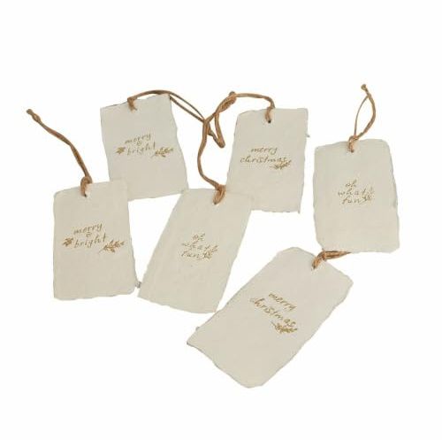 Loberon Anhänger 6er Set Aamira, weiß/Gold | in Handgeschöpfter Optik, Individuelle Geschenkverzierung, Geschenkanhänger, Geschenkverpackung, Papier, Jute