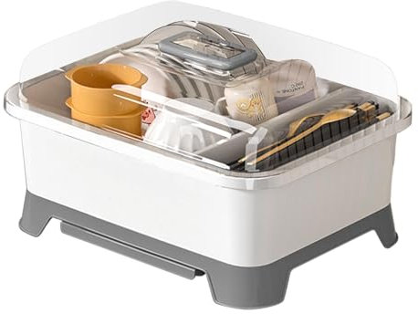 con tapa: versátil , resistente | Bandeja para platos de cocina, plegable con tapa, organizador de cocina compacto, solución para secar p