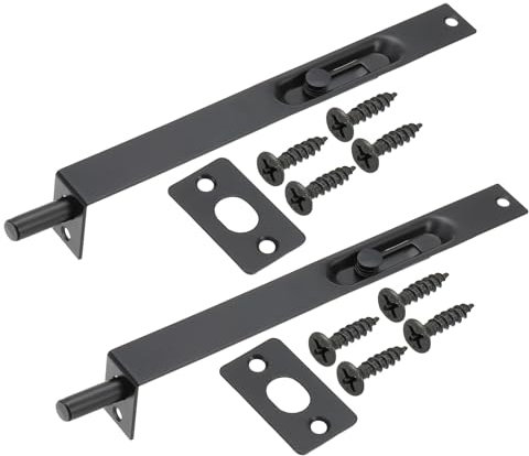 sourcing map Flush Bolt 8 x 0.87 Inch Solid Brass Door Flush Bolt for Double Door Concealed Slide Lock Latch Stainless Steel for Wood Sliding Doors Cupboard Cabinet Black, Pack of 2