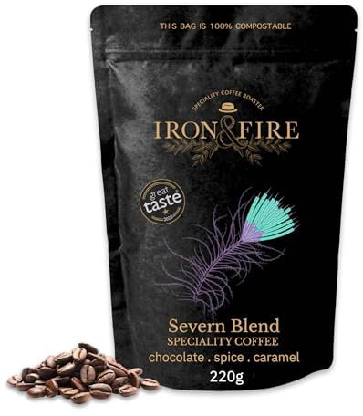 Severn Blend Specialty Coffee 220g Whole Beans - Award-Winning Medium Roast with Full-Bodied, Chocolate, Spice & Caramel Notes | Perfect for Cafetière, Espresso, & Moka Pot Brewing - IRON & FIRE