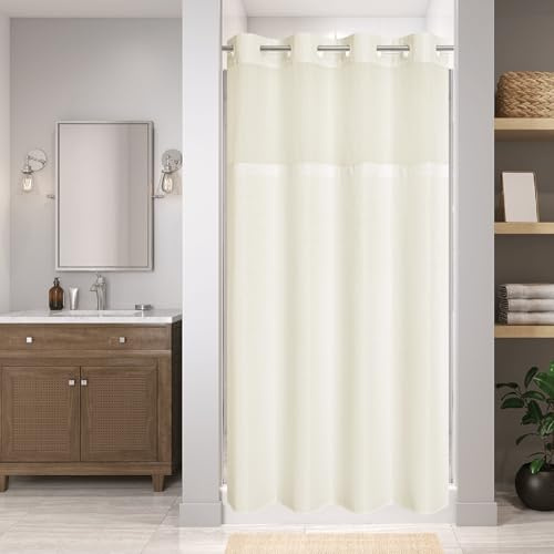 eachope Rideau de Douche à Tissage gaufré sans Crochet, 137 x 203 cm, crème