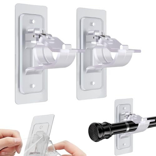 Pack de 2 Soportes para Barra de Cortina Sin Taladrar, CIYIN Ganchos Adhesivos para Barra de Cortina Transparente, Soporte Barra Cortina para Sala de Estar, Baño, Dormitorio, Cocina