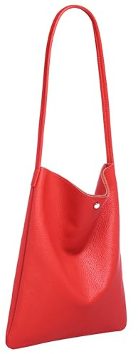 Caspar Klassisch Elegante Schultertasche aus Leder Mittelgroße Damen Shopper Handtasche - CLASSIC LINE - Modell No.822 - Made in Italy, Farbe:rot