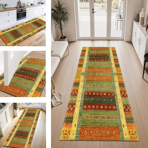 Teppich Läufer Flur Küche rutschfest Orange Rot modern Teppichläufer Kücheläufer Waschbar 80X250CM Meterware Küchenteppich Läuferflurteppich für Wohnraum Schlafzimmer Kinderzimmer Schmutzfangläufer