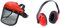 Kombo Kit Protezione, Cuffie Antirumore 27dB con Visiera in Rete di Metallo, per Decespugliatore, Rosso e Nero