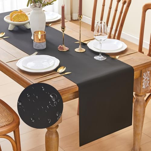 GUJOXILA Modern Tischläufer Schwarz Wasserabweisend Halloween Herbst | Outdoor Drinnen Tischläufer Abwaschbar Leinenoptik Esstisch Tisch Dekoration für Hochzeiten Urlaub Party Dekor 40 x 140 cm