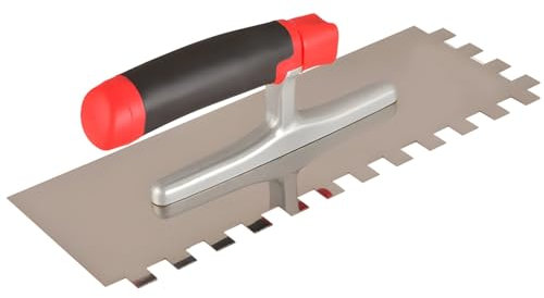 Cazzuola per piastrelle con manico ergonomico, in acciaio inox, con intaglio quadrato, per pavimentazione e installazione a parete