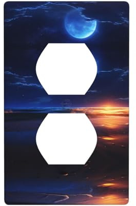 JKDGOJ Panel de pared con impresión de luz de luna de mar con doble enchufe, cubierta de alimentación doméstica duradera para enchufes e interruptores decorativos