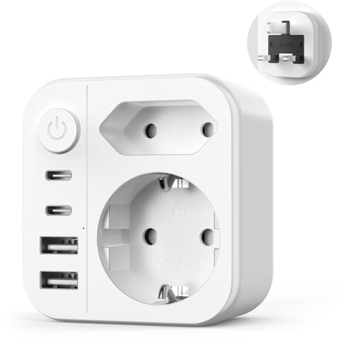 Presa Inglese Italiana Adattatore 6 IN 1, 3250W Adattatore UK con 4 USB,Tipo G Adattatori Presa Inglese per Regno Unito, Irlanda, Scozia,Dubai, Maldive