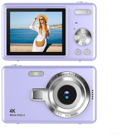 CCD 1080P Digitalkamera mit 96 MP-Sensor, Autofokus, 16 x Zoomkapazität, 2,4-Zoll-IPS-LCD-Bildschirm, AVI-Videoformat, geeignet für Vlogging und Fotografie (lila)