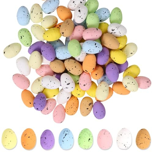 50 Stück Ostern Mini Schaum-Eier Ostereier Gefleckt Deko – Gefälschte Bunte Vogel-Eier (4x3cm), Massenware für Ostern Party, Korb Stuffers & Wohnzimmer Tisch-Dekoration