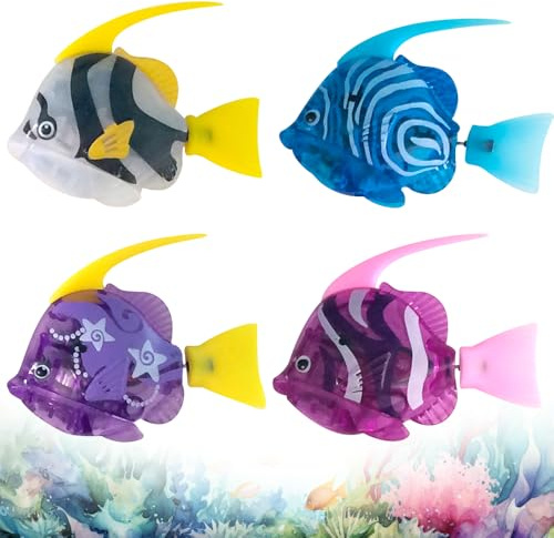 Mineup 4 Piezas Robo Fish, Peces de Juguete Electrónica, Robofish con luz Sensora, Pez Nadador robótico, Robofish Acuario para Mascotas