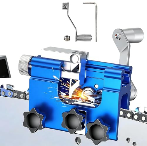 YUPDFGB Chain Saw Sharpening Jig, Chain Saw Sharpener Tool with Tungsten Carbide Chainsaw Sharpener Bits, Blue Portable Manual Chainsaw Chain Sharpening Jig Kit for 4-22 Chain Saws