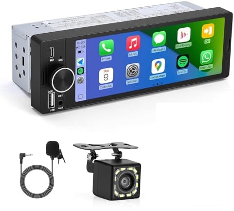 1 DIN Autoradio mit Wireless CarPlay & Android Auto, 6,36 Zoll Auto Radio mit Bildschirm, Rückfahrkamera, FM, Bluetooth, Freisprecheinrichtung, Mirror Link, Aux-Eingang, Lenkradsteuerung, Equalizer