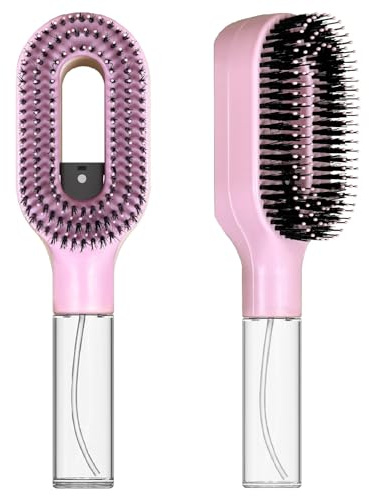 Cepillo desenredante 2 en 1 con pulverizador incorporado, ideal para cabello rizado, ondulado y liso, ideal para cabello húmedo y seco | Cepillo antienredos y antifrizz, con depósito de agua (Rosa)