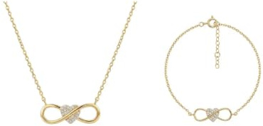 Suzan Gold® 375 Echtgold Schmuckset Damen Halskette Armband Infinity Herz Zirkonia elegant wasserfest nickelfrei Geschenk Set Infinitelle Heart hochwertig