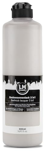 LM-Kreativ Badewannenlack 3 in 1 2K 500ml - Grau wie Zement - Auch nutzbar als Fliesenfarbe & Fliesenlack für Badezimmer, Badewannen, Duschtassen. Hochdeckend, strapazierfähig & wasserfest