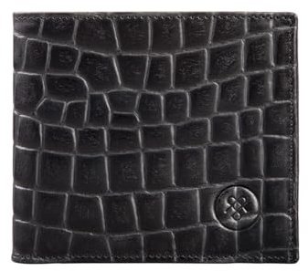 Maxwell Scott - Klassische Luxus Herren- Leder Bifold Brieftasche - Handgefertigt aus italienischen Vollnarbenhäuten - The Vittore Croco Schwarz