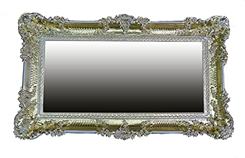 Lnxp XXL Wandspiegel 96x57 cm Barockspiegel Rechteckig Gold/Weiß BAROCK WANDDEKO Antik Spiegel 75SP