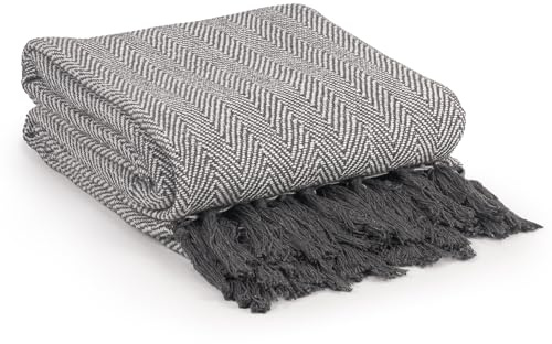 EHC Herringbone Large 100% Cotton Sofa Armchair Blanket Throw,150 x 200cm - Grey