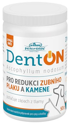 VITAR Veterinae Zahnpflege Hund - Zahnsteinentferner Hund, DentON Dental Pulver für Hunde 50g, Entfernt Plaque, Auch für Katzen geeignet, Mundpflege gegen Mundgeruch, mit der Alge Ascophyllum Nodosum