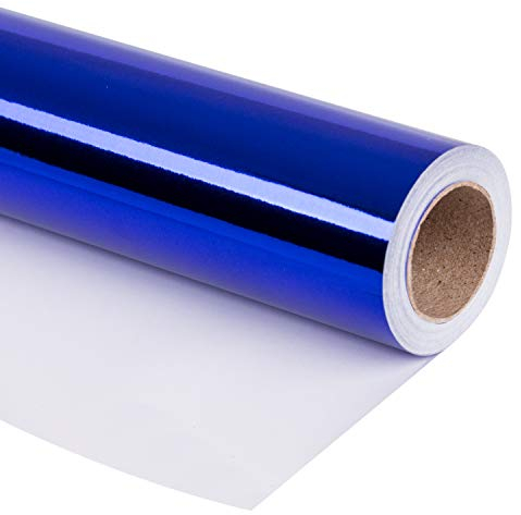 RUSPEPA Papier D'Emballage Bleu Royal Métallisé - Papier De Couleur Unie, Idéal Pour Le Mariage, Les Anniversaires, Les Fêtes De Fin D'Année Et Les Cadeaux De Naissance - 76 CM X 10 M