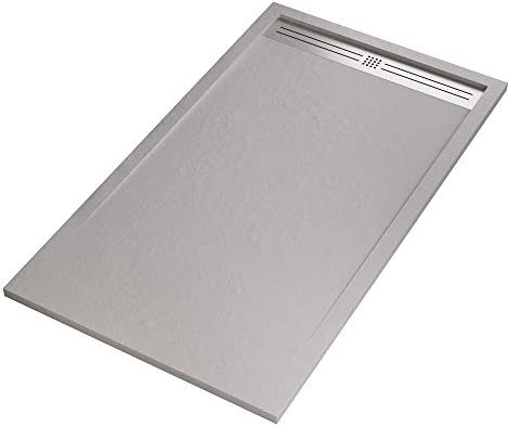 Receveur de douche en résine marbrée gris clair effet pierre-ciment RELAX - 90 x 110